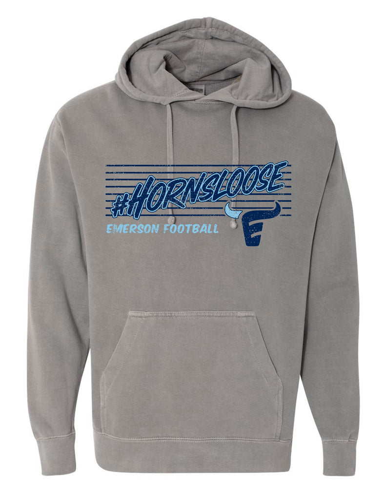 Emerson Football Horns Loose Comfort Colors Grey Hoodie