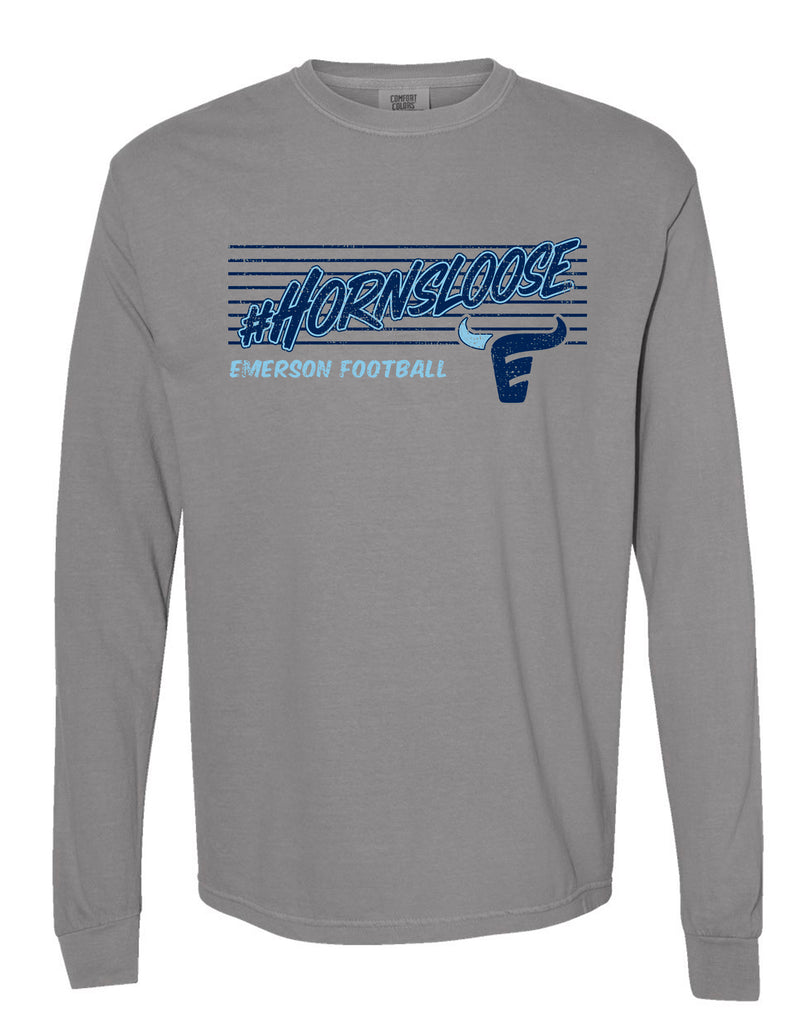 Emerson Football Horns Loose Comfort Colors Grey Long Sleeve Tee