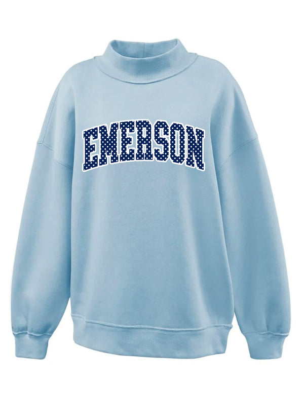 Emerson Football Light Blue with Navy Polka Dot Embroidered Applique Mock Neck