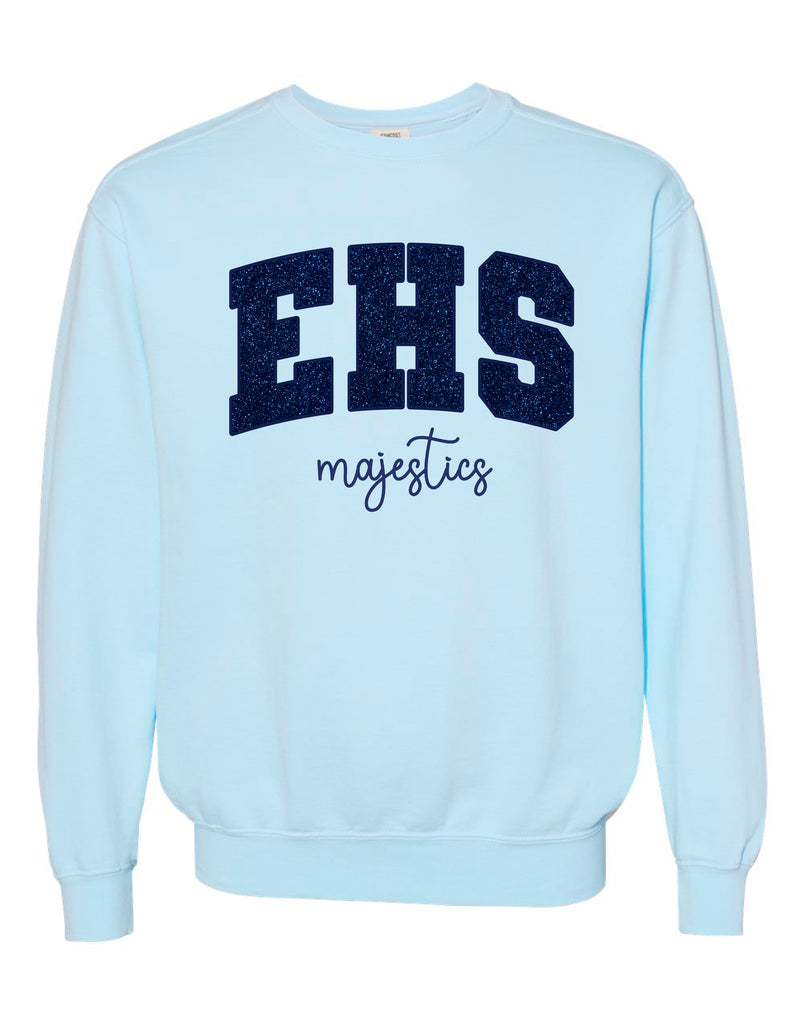 Emerson Majestics Comfort Colors Chambray Glitter Applique Embroidered Crewneck Sweatshirt