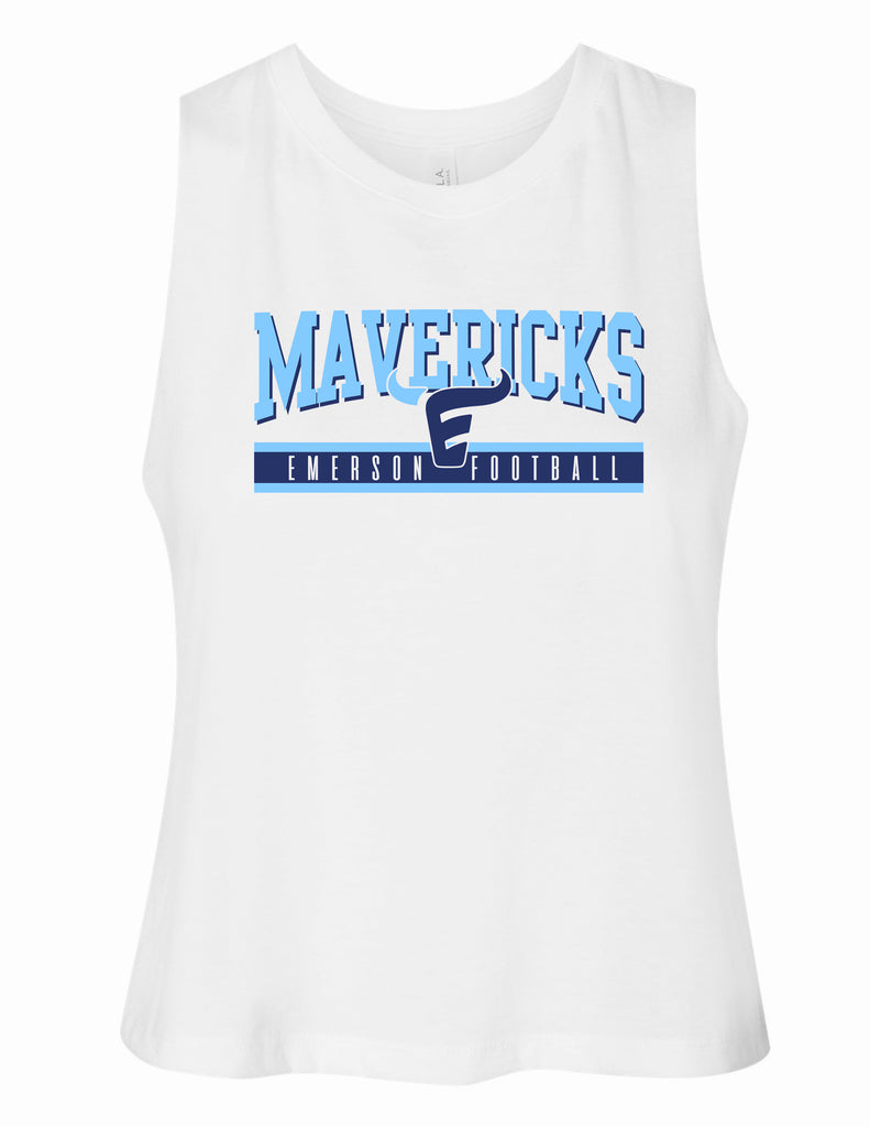 Emerson Football White Bella Canvas Mavericks Design Mid-Crop Tank