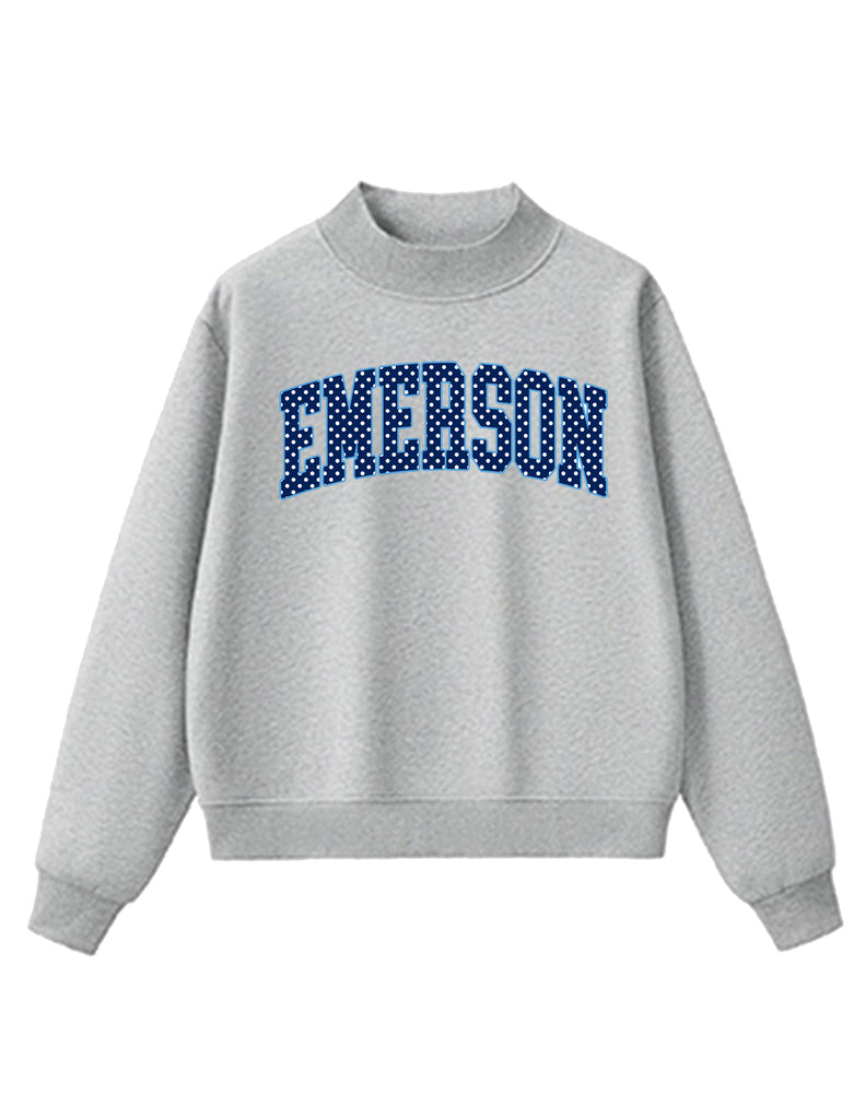 Emerson Polka Dot Embroidered Applique Gray Mock Neck