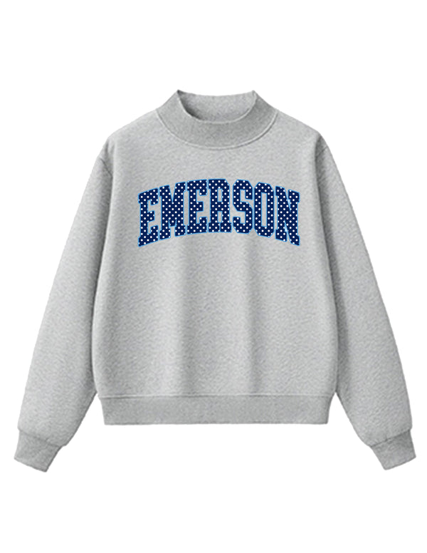 Emerson Polka Dot Embroidered Applique Gray Mock Neck