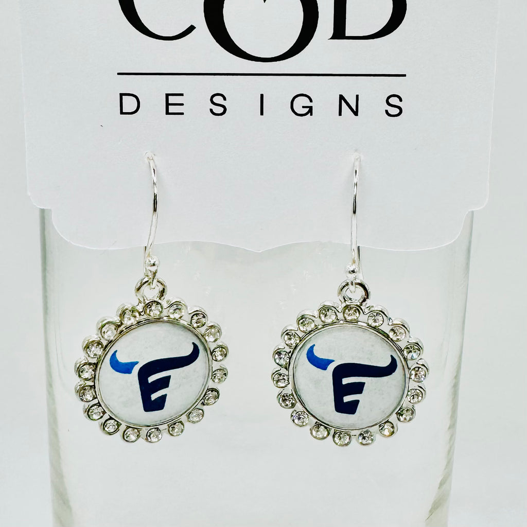 Emerson Cheer Silver Rhinestone Logo Earrings