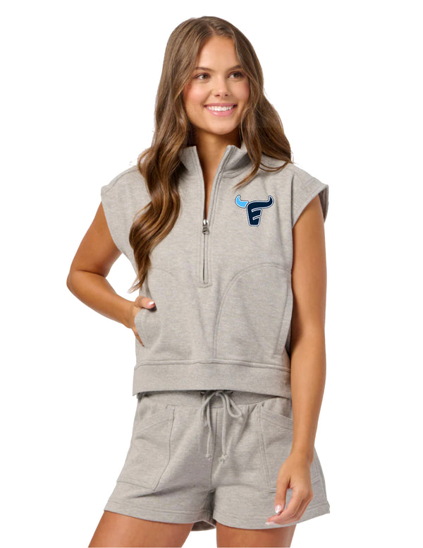 Emerson Soccer Boxercraft Oxford Gray Women's Sleeveless Quarter Zip w Printed Logo