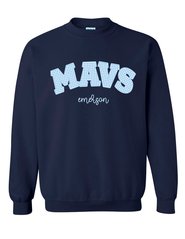 Emerson Soccer Gingham MAVS Applique Embroidered Navy Sweatshirt