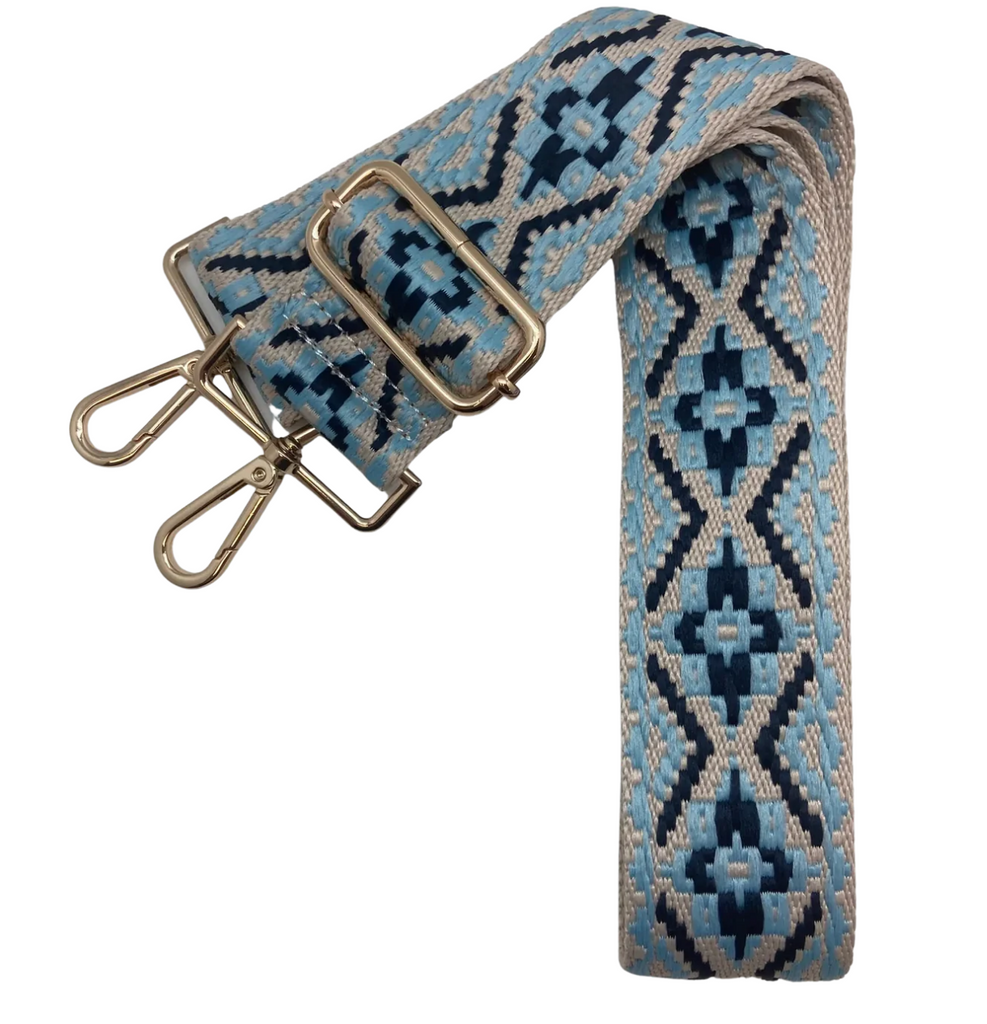 Emerson Soccer Natural with Navy and Blue Embroidery Purse Strap