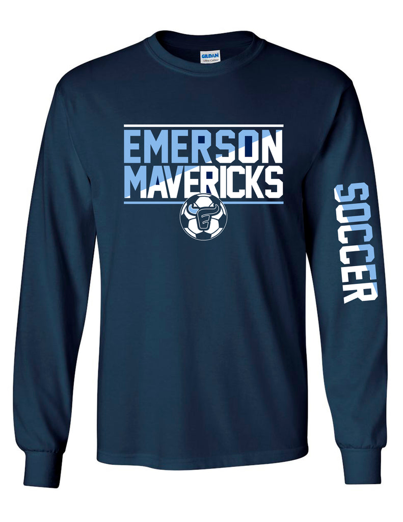 Emerson Soccer Navy Slant Ball Design Long Sleeve Tee