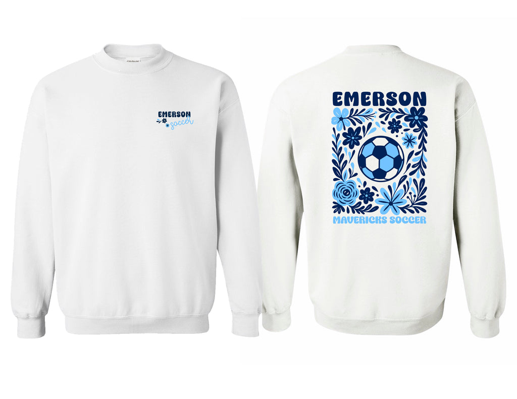 Emerson Soccer White Retro Floral Frocket Crewneck Sweatshirt