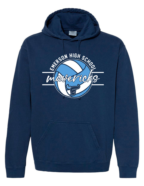 Emerson Volleyball Comfort Color Hoodie Navy Ball