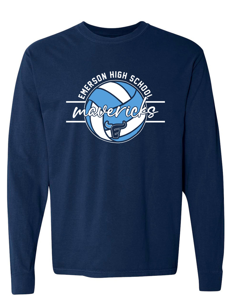 Emerson Volleyball Comfort Color Long Sleeve Navy Ball