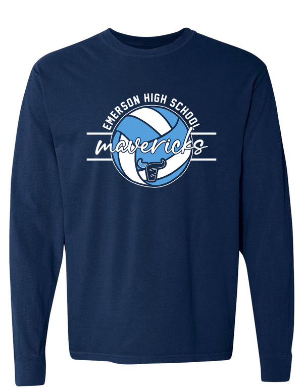 Emerson Volleyball Comfort Color Long Sleeve Navy Ball