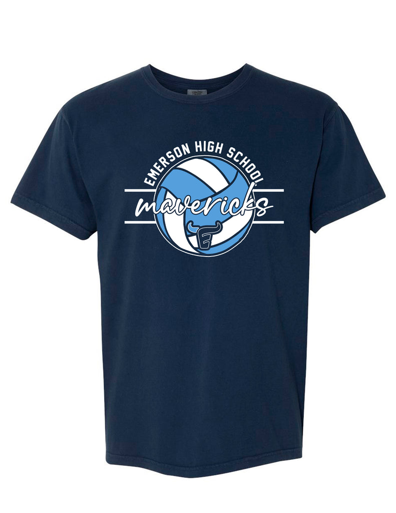 Emerson Volleyball Comfort Color Short Sleeve T-Shirt Navy Ball
