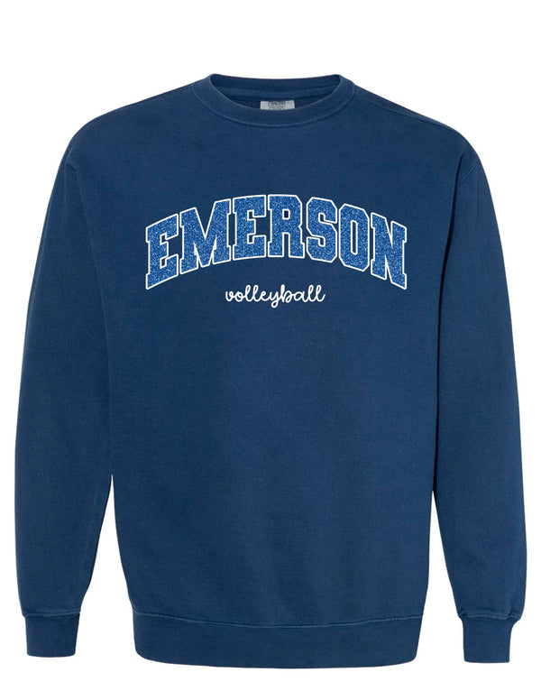 Emerson Volleyball Comfort Color Crewneck Sweatshirt Navy Glitter