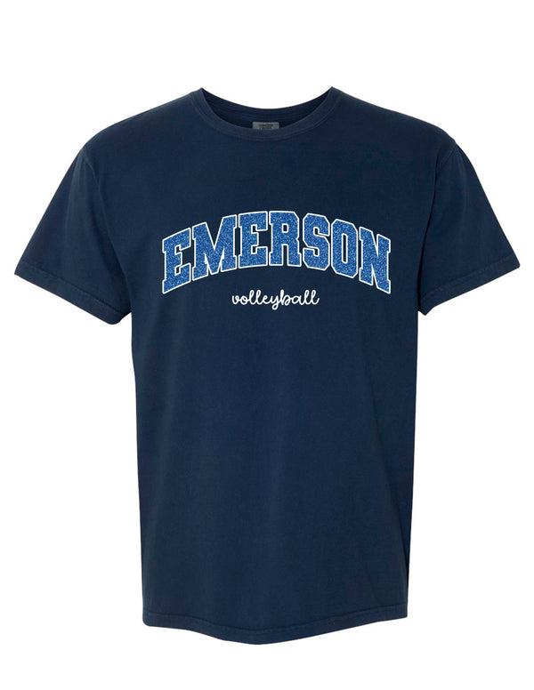 Emerson Volleyball Comfort Color Short Sleeve T-Shirt Navy Glitter