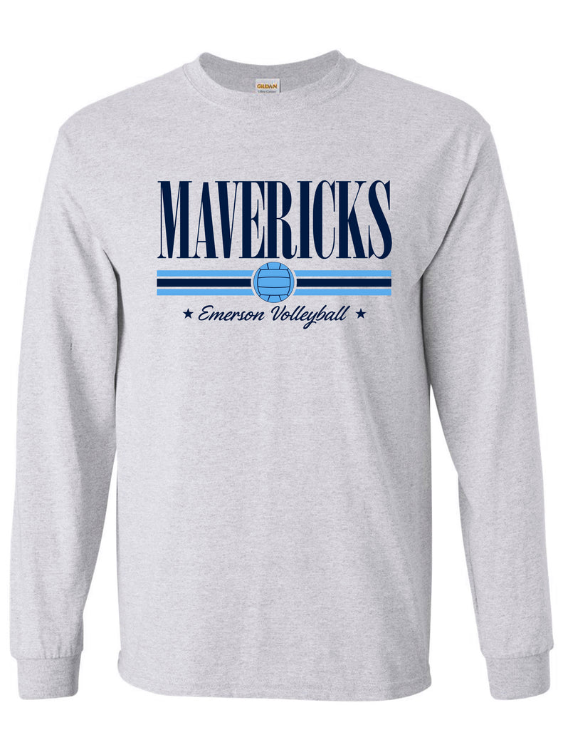 Emerson Volleyball MAVERICKS Stripe Ash Gray Long Sleeve Tee