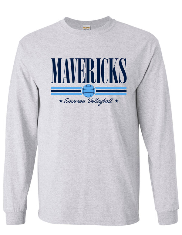 Emerson Volleyball MAVERICKS Stripe Ash Gray Long Sleeve Tee