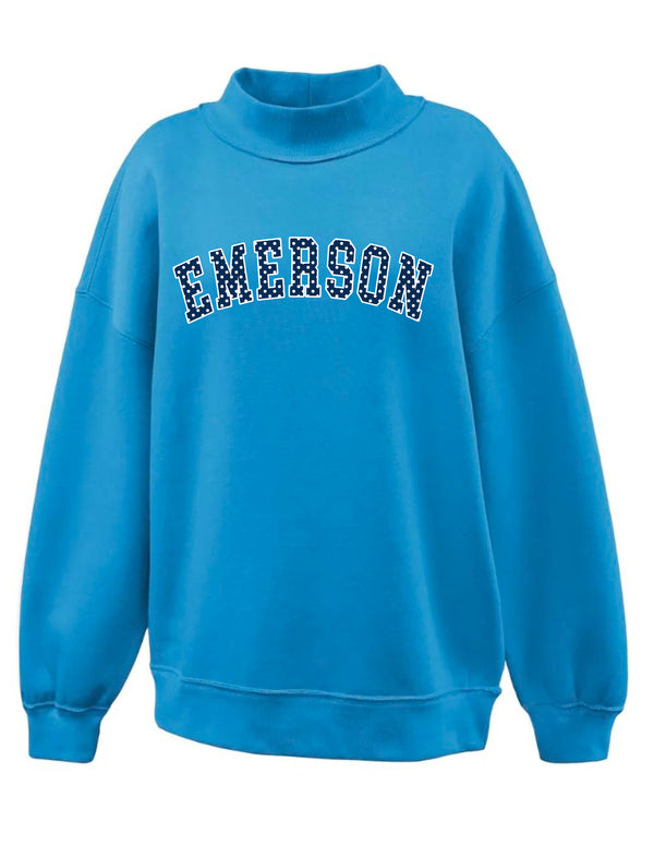 Emerson Volleyball Mockneck Sweatshirt Ocean Blue with Polka Dot Applique