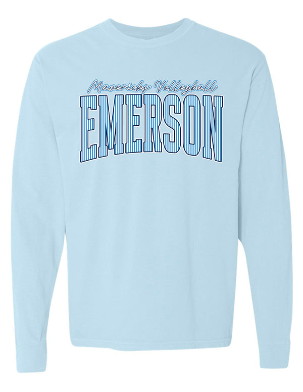 Emerson Volleyball Pinstripe Comfort Colors Chambray Long Sleeve Tee