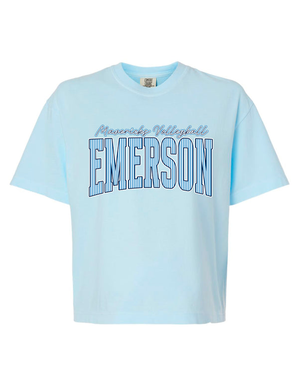 Emerson Volleyball Pinstripe Comfort Colors Chambray Cropped Tee