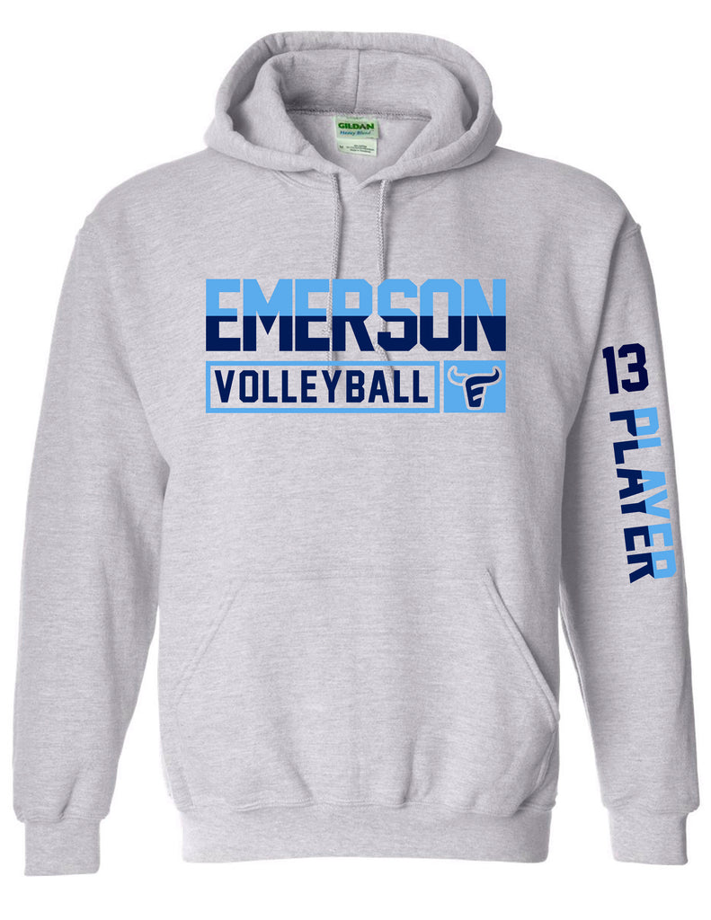Emerson Volleyball Gildan Hoodie Ash Gray with Personalized Sleeve Option