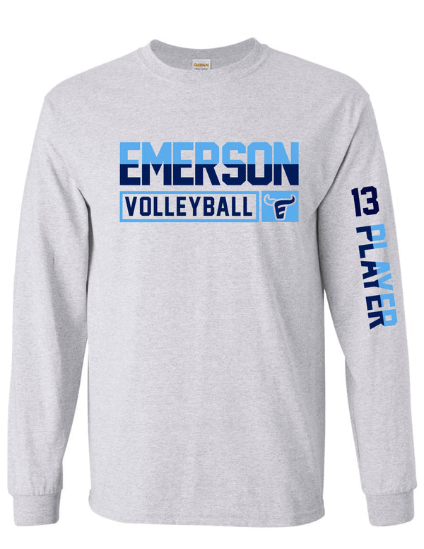 Emerson Volleyball Gildan Long Sleeve T-Shirt Ash Gray with Personalized Sleeve Option
