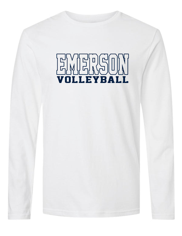 Emerson Volleyball NEW Outline Design White Long Sleeve Tee