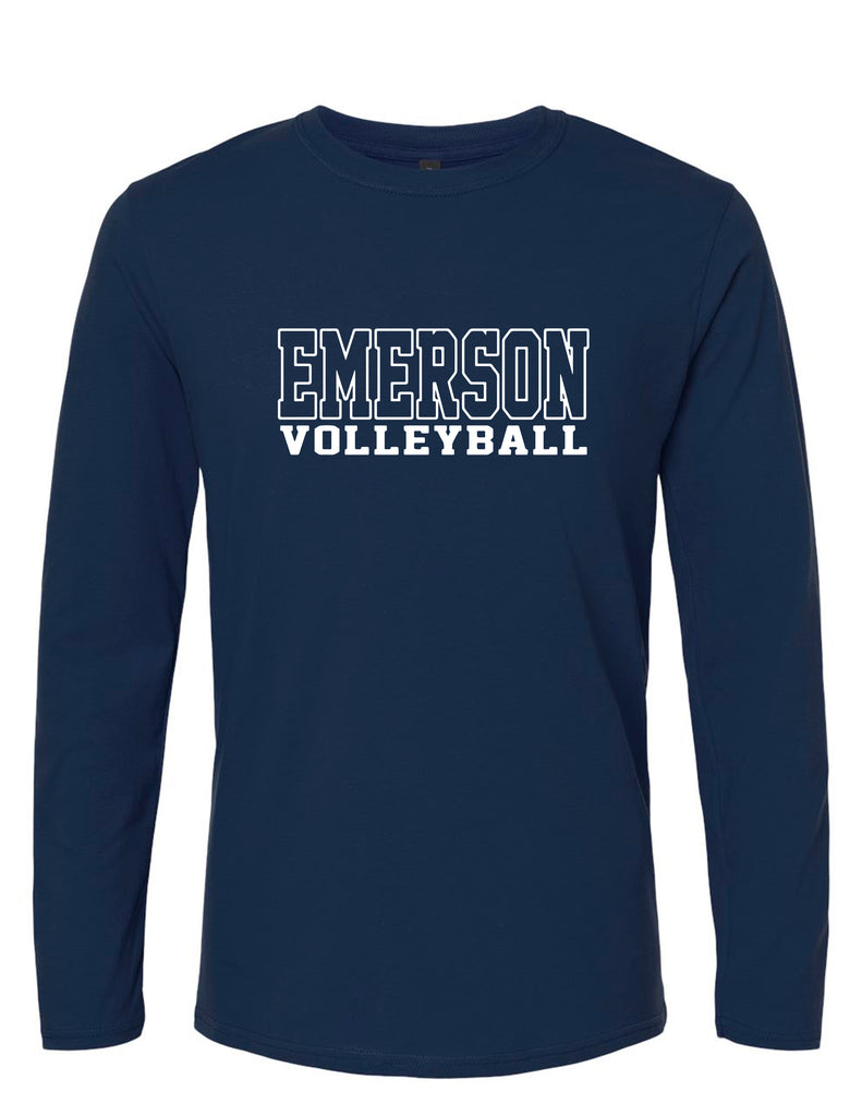 Emerson Volleyball NEW Outline Design Navy Long Sleeve Tee