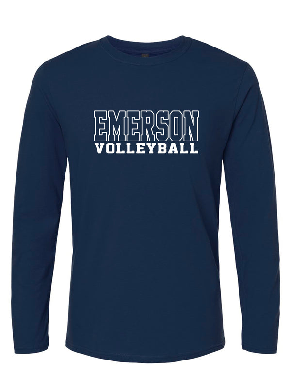 Emerson Volleyball NEW Outline Design Navy Long Sleeve Tee