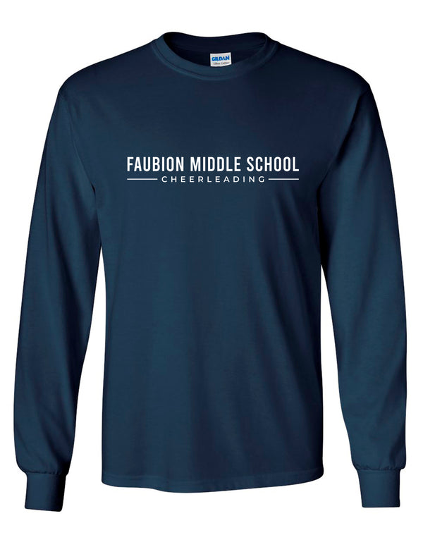Faubion Cheer Bold Gildan Navy Long Sleeve Tee