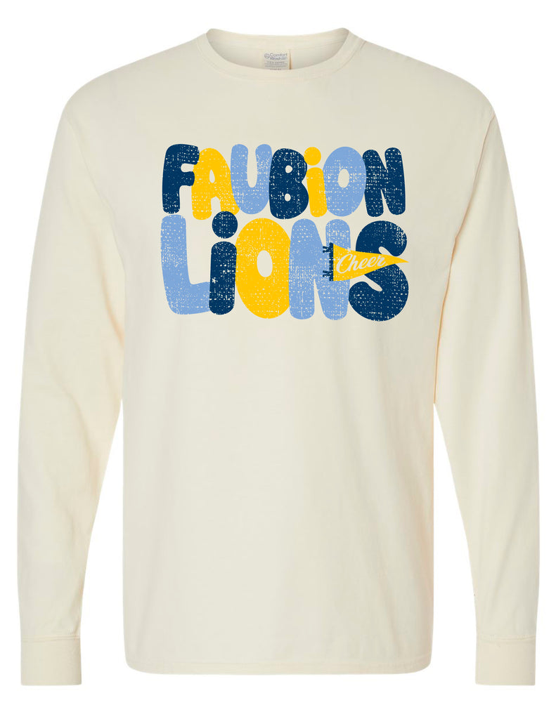 Faubion Cheer Bubble Pennant Parchment Comfort Wash Long Sleeve Tee