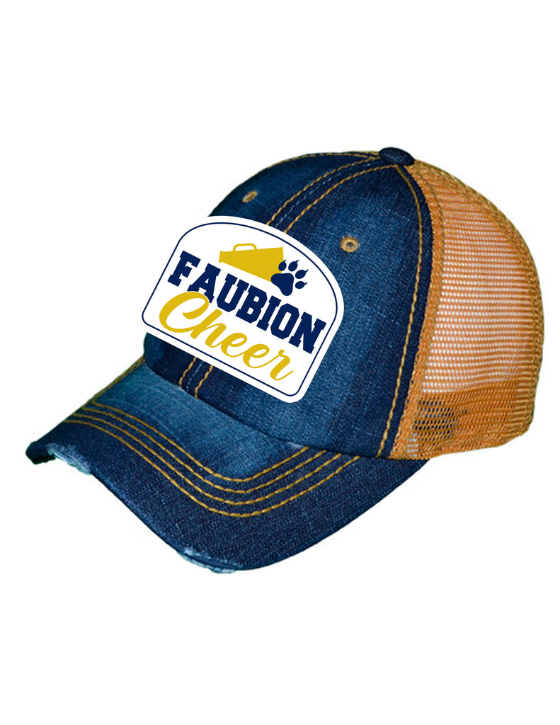 Faubion Cheer Denim and Gold Vintage Style Patch Hat