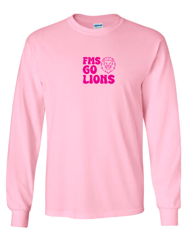 Faubion Cheer Go Lions Pink Gildan Long Sleeve Tee