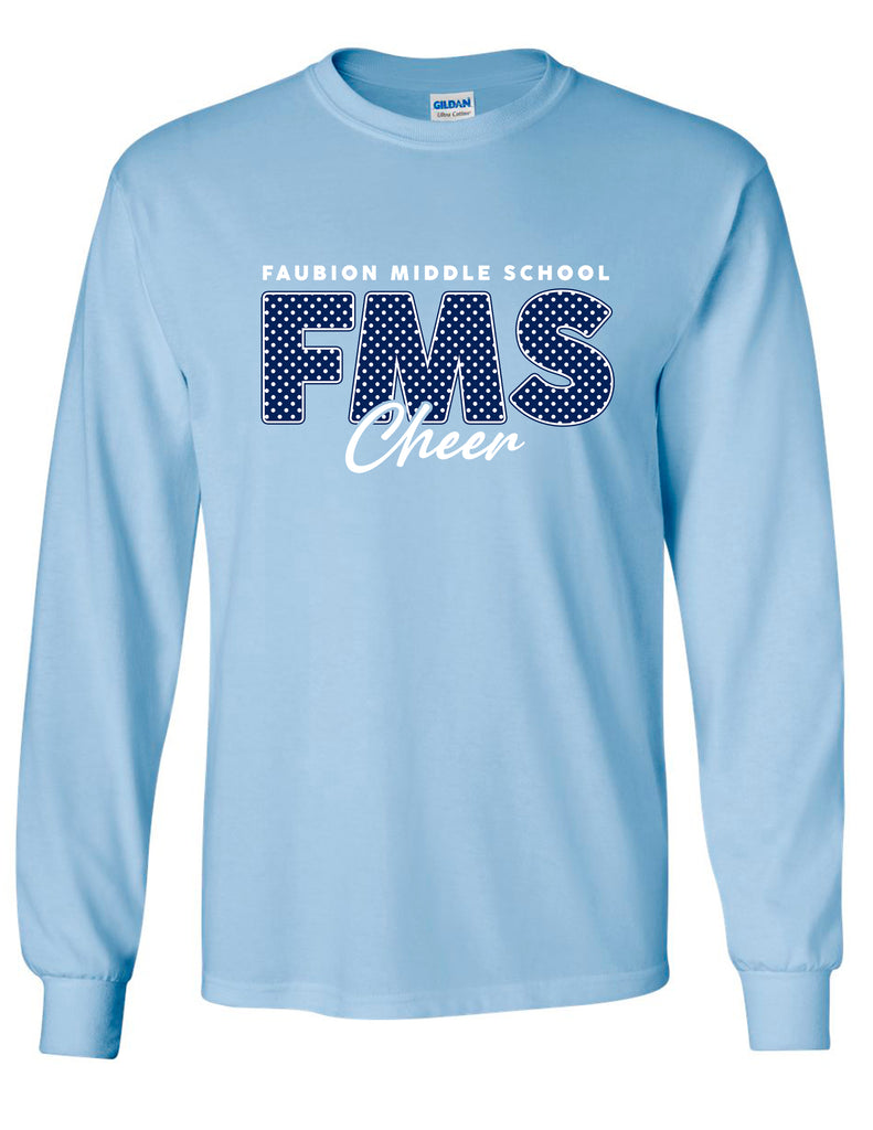 Faubion Cheer Polka Dot Gildan Light Blue Long Sleeve Tee