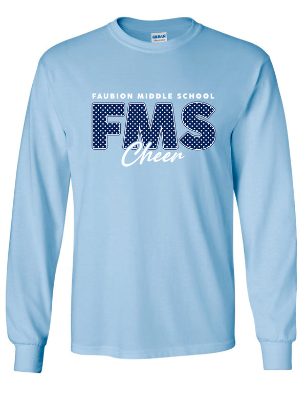 Faubion Cheer Polka Dot Gildan Light Blue Long Sleeve Tee