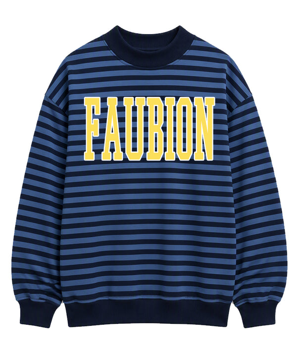 Faubion Cheer Blue Stripe Mock Neck Sweatshirt Printed