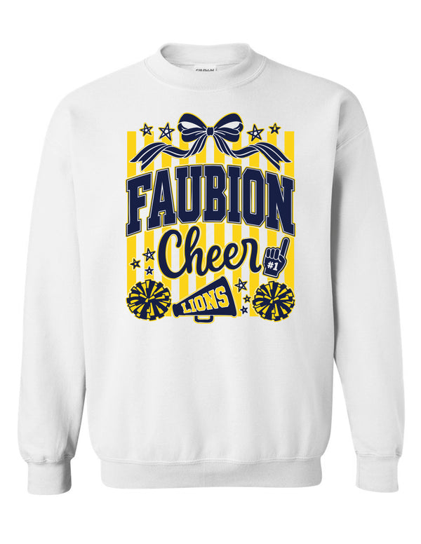 Faubion Cheer Stripes Gildan White Crewneck