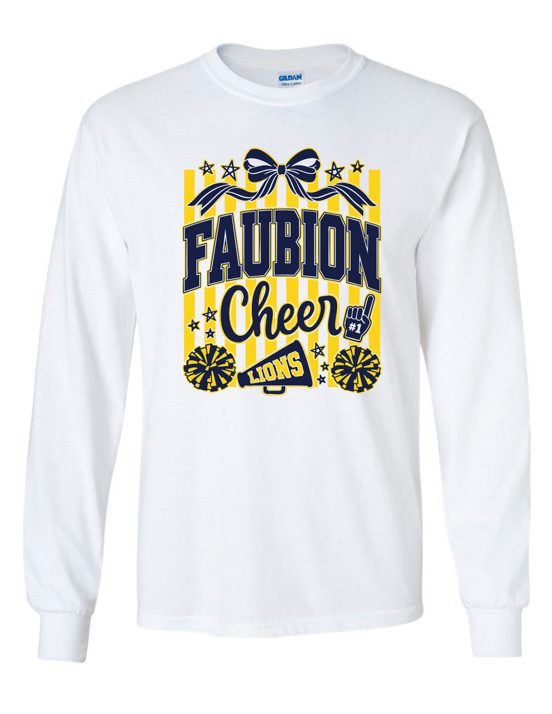 Faubion Cheer Stripes Gildan White Long Sleeve Tee