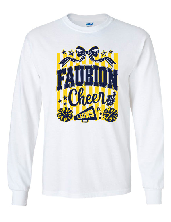 Faubion Cheer Stripes Gildan White Long Sleeve Tee
