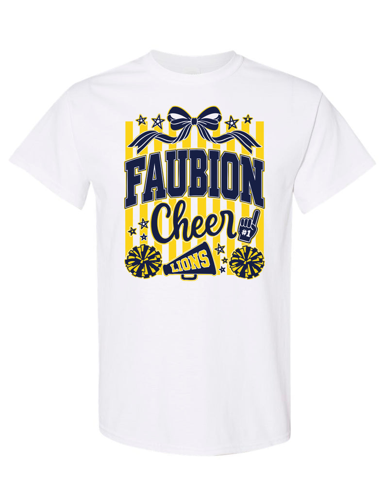Faubion Cheer Stripes Gildan White Tee