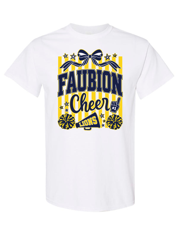 Faubion Cheer Stripes Gildan White Tee