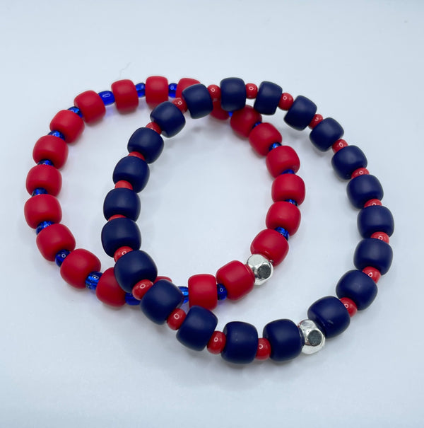MBHS Football Matte Cylinder Bead Stretch Bracelet in Red or Navy