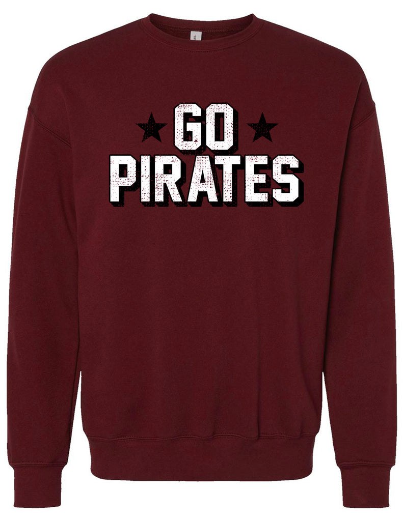 Wylie Cheer Bella Canvas Maroon GO PIRATES Crewneck Sweatshirt