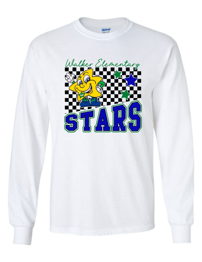 Walker Elementary Stars White Checker Long Sleeve Tee