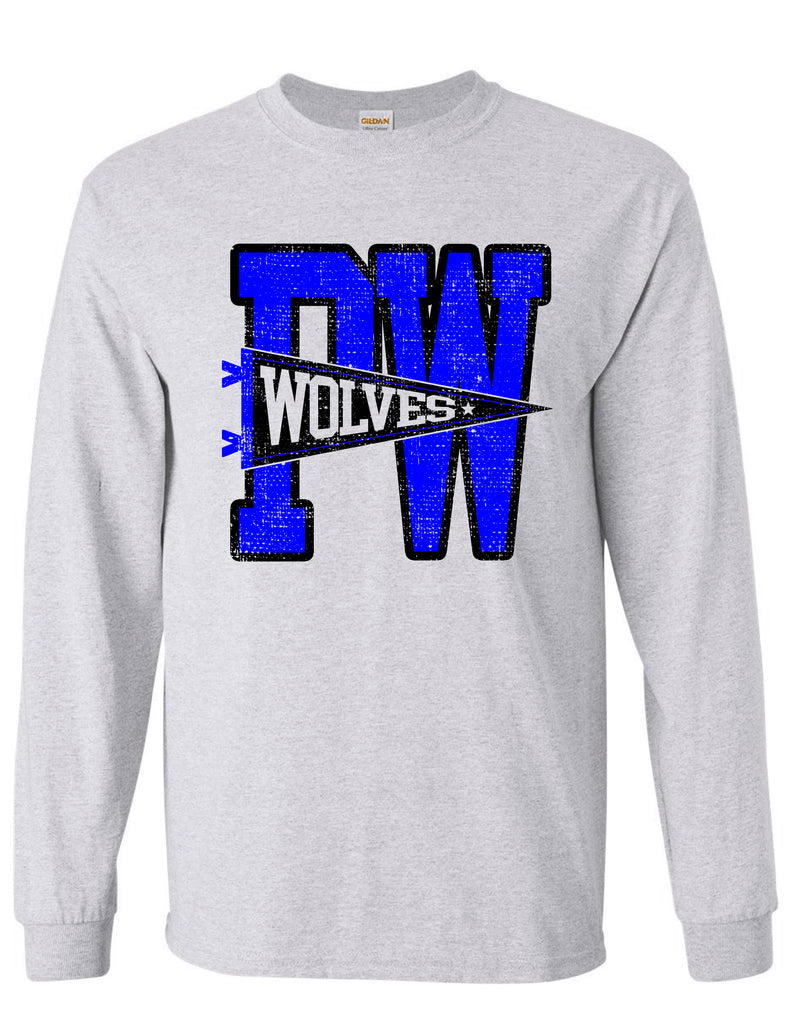 Plano West JV Cheer Ash Gray Pennant Design Long Sleeve Tee