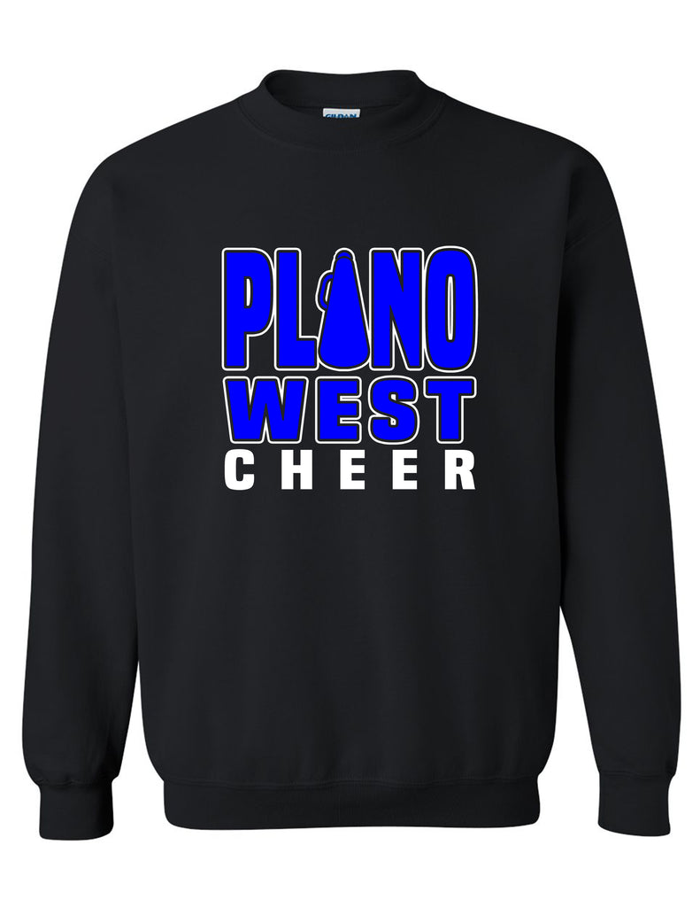 Plano West JV Cheer Black Megaphone Design Crewneck Sweatshirt
