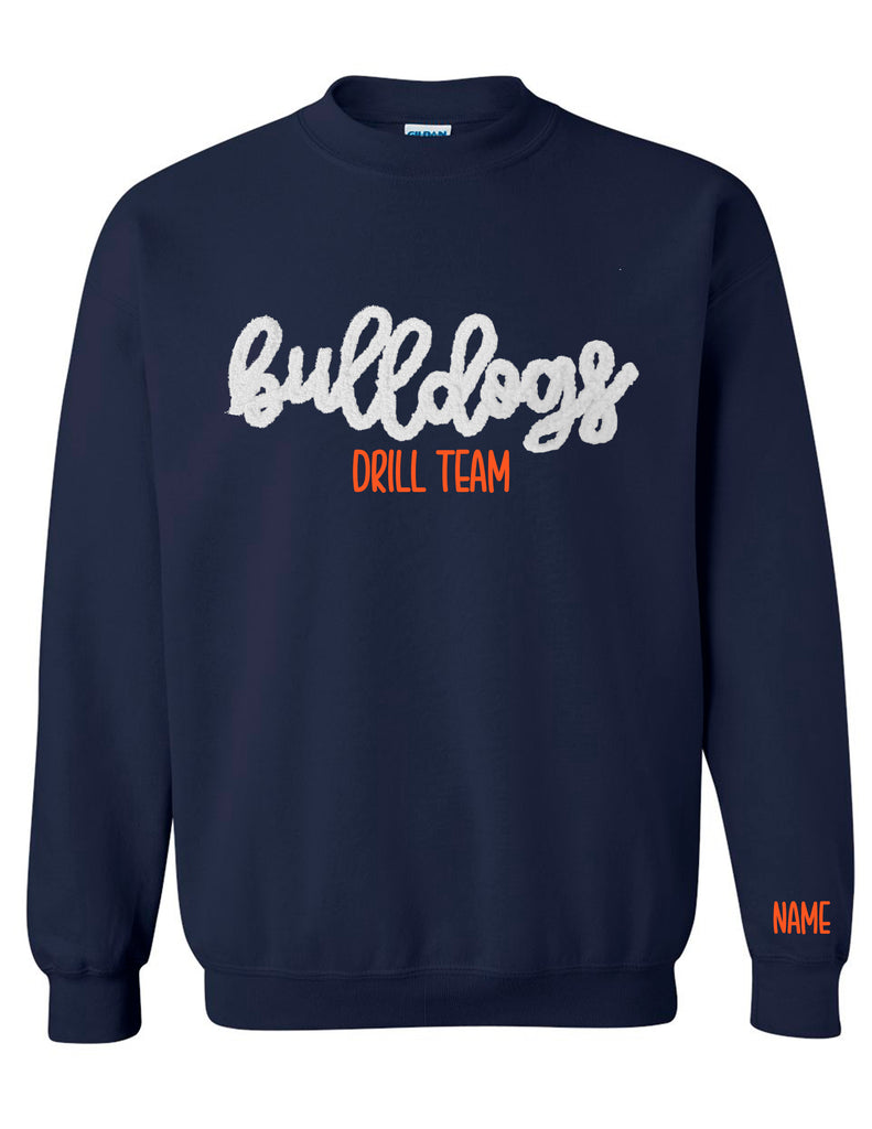 NorthStars Bulldogs Chenille Embroidered Navy Crewneck Sweatshirt with Personalization