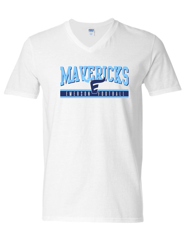 Emerson Football Softstyle White Mavericks V-Neck Tee