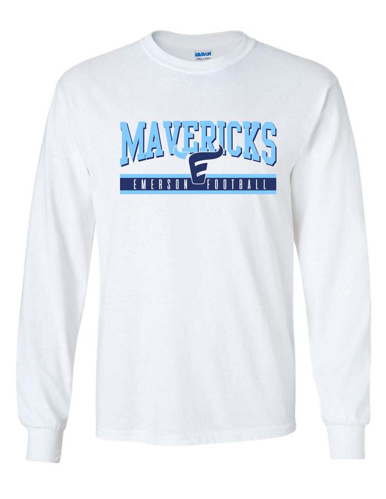 Emerson Football White Mavericks Long Sleeve Tee