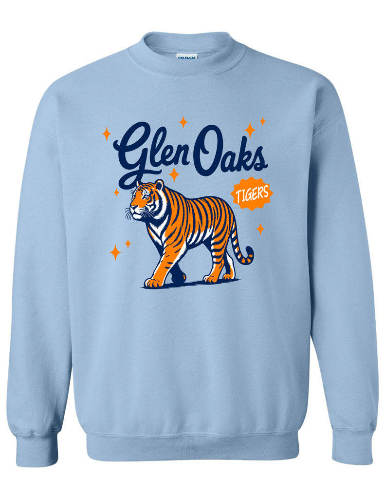 Glen Oaks Gildan Crewneck Sweatshirt Light Blue Tiger Design ADULT